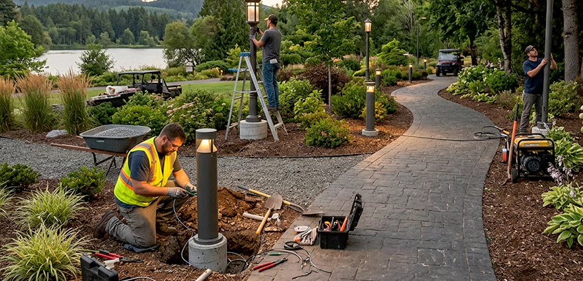 Landscape Post, Pole, and Bollard Lighting Installation in West Des Moines